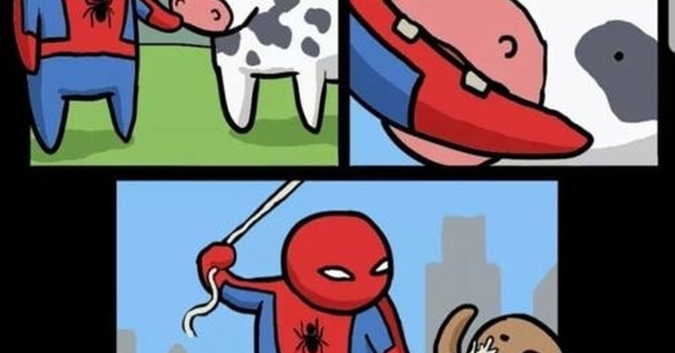 Мем пауки показывают друг. Человек паук Мем. Жирный человек паук мемы. Man Cow meme.