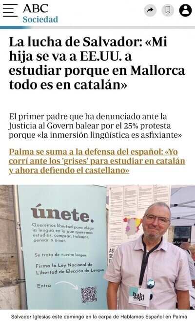 Palma se suma a la defensa del español: «Yo corrí ante los 'grises' para  estudiar en catalán y ahora defiendo el castellano»