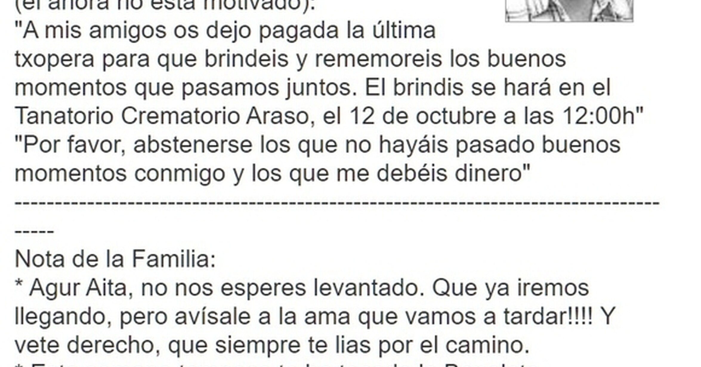 ¡Cuánta razón! / Una esquela inolvidable