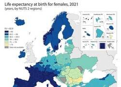 Enlace a Mapa de la esperanza de vida en mujeres europeas según Eurostat