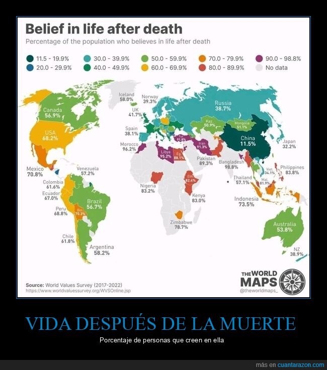 vida después de la muerte,creer,países,mapa