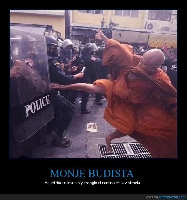 budista,monje,patada,policía,protestas,wtf