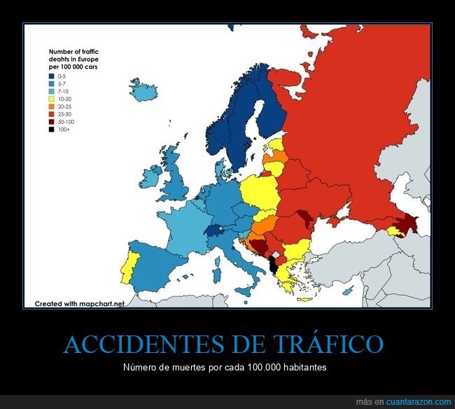 accidentes de tráfico,muertes,países,europa,mapa