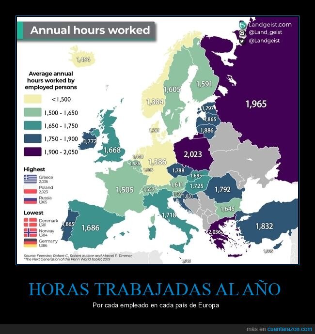países,horas,trabajo,mapa,europa