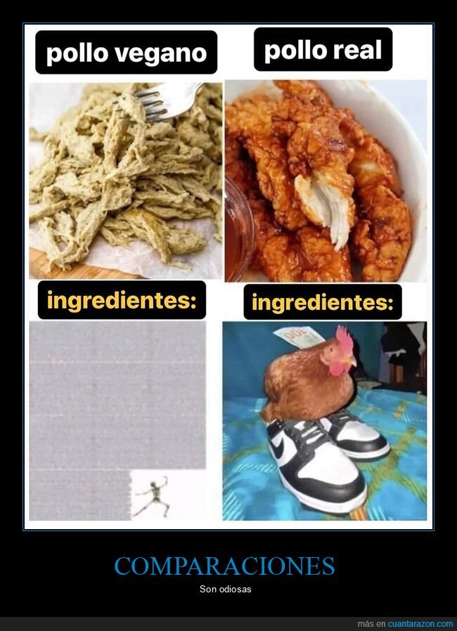 comparativa,ingredientes,pollo,real,vegano
