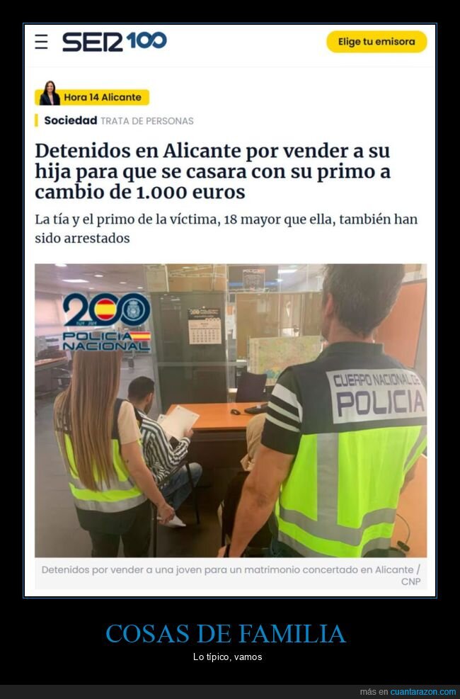 detenidos,vender,hija,casar,primo