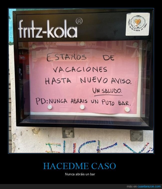 vacaciones,bar,nuevo aviso