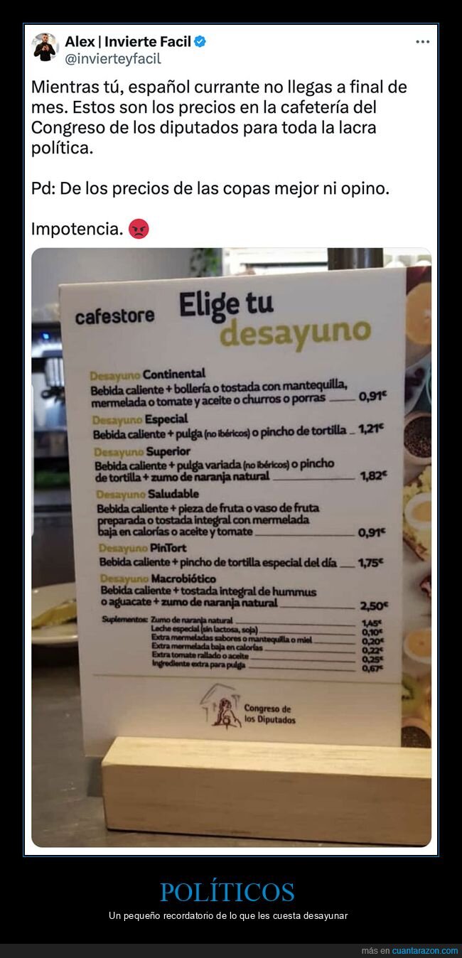 congreso de los diputados,desayuno,precios