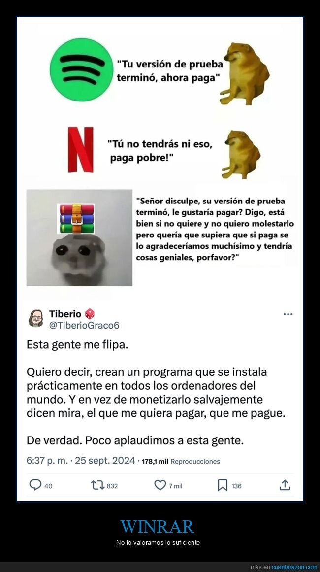 netflix,spotify,versión de prueba,winrar