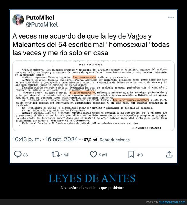 fails,homosexuales,homoxesuales,ley de vagos y maleantes