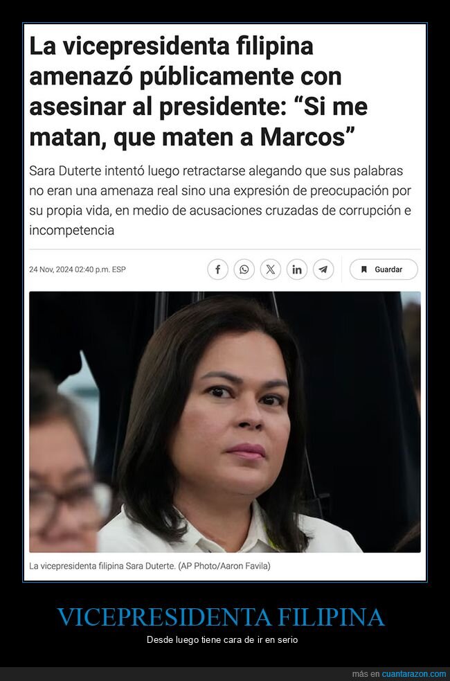 amenazar,filipinas,políticos,presidente,sara duterte