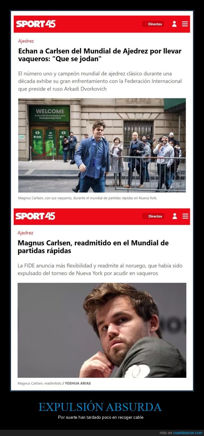 magnus carlsen,expulsión,mundial de ajedrez,vaqueros