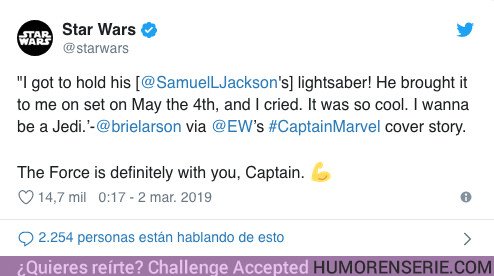 35625 - Brie Larson quiere ser una jedi y la cuenta oficial de Star Wars le contesta
