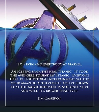 37987 - James Cameron felicita a Los Vengadores por haber superado a Titanic con una frase épica