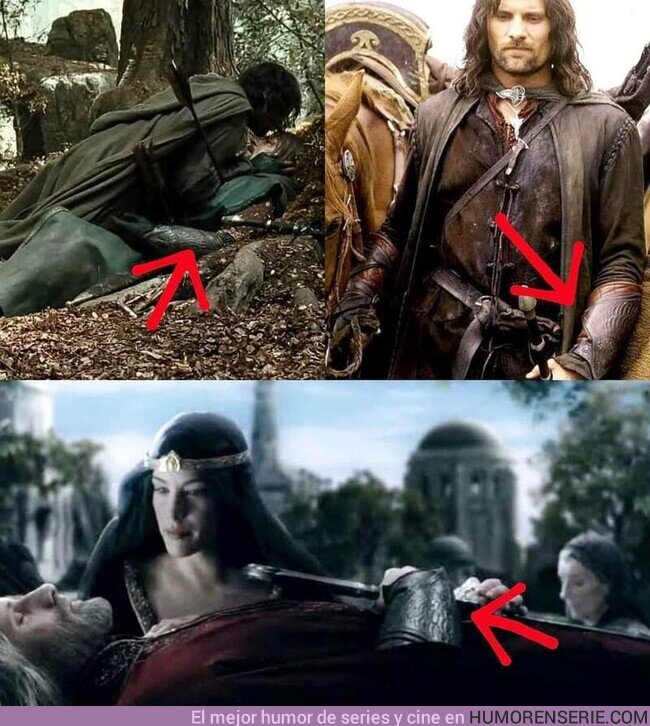 94119 - En La Comunidad del Anillo, tras la muerte de Boromir, Aragorn empieza a usar sus brazaletes en su memoria.Juntos hasta el final