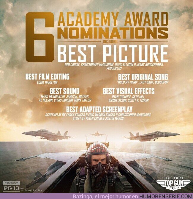 118941 - Que Top Gun Maverick haya sido nominada a mejor película y mejor guion adaptado demuestra lo flojo que ha sido el año.  , por @MisterFreaki