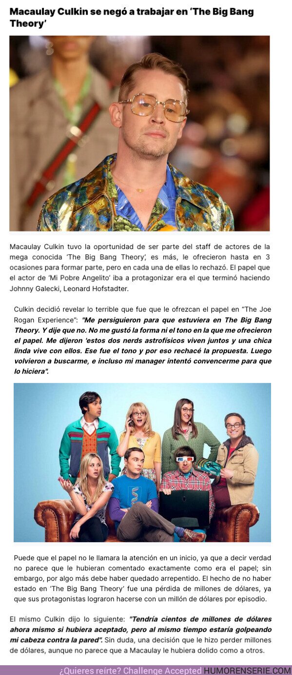 122102 - GALERÍA: Macaulay Culkin no quiso protagonizar The Big Bang Theory por una senzilla razón