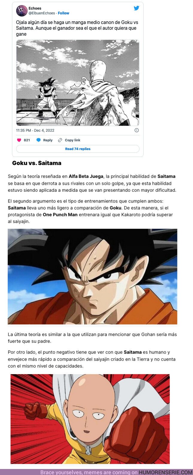 122308 - GALERÍA: ¿Quién ganaría en una batalla: Goku o Saitama? Esta teoría lo tiene muy claro