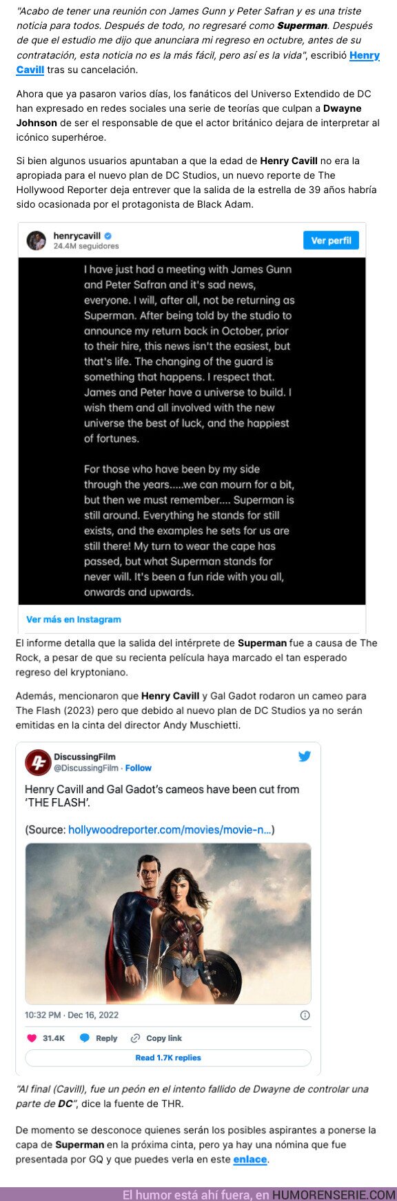 122453 - GALERÍA: ¿Por qué están culpando a Dwayne Johnson de ser el responsable de que Henry Cavill no sea más Superman?