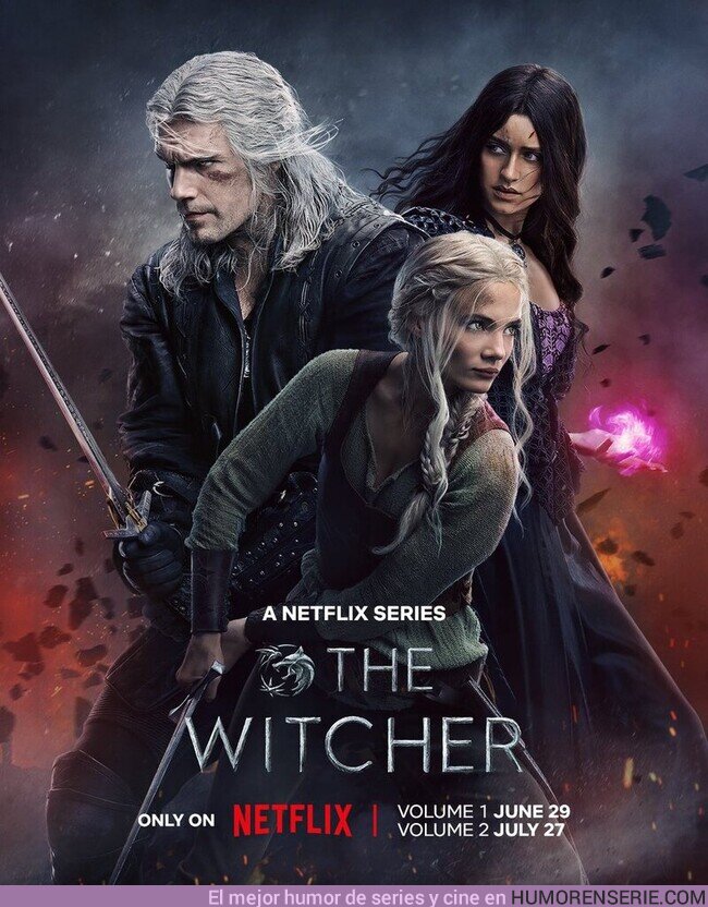123261 - ¡OFICIAL! Poster final de #The Witcher Season3. Se dividirá en 2 partes en #Netflix.Los 5 primeros episodios se estrenarán el 29 de junio. Los 3 episodios finales se estrenarán el 27 de julio.Henry Cavill se despedirá del brujo para siempre