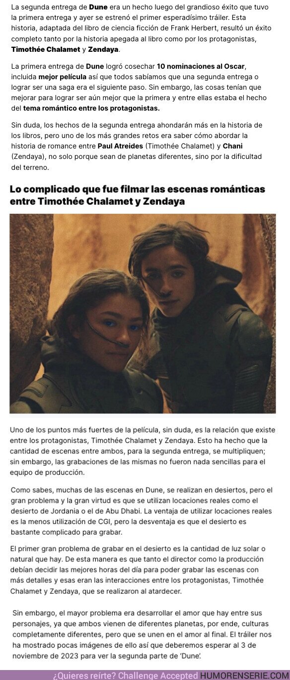 123891 - GALERÍA: Te contamos por qué fue complicado que fue filmar las escenas románticas entre Timothée Chalamet y Zendaya