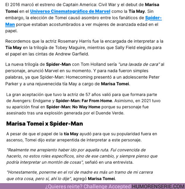 125023 - GALERÍA: El motivo por el que Marisa Tomei se arrepiente de haber formado parte de Spider-Man