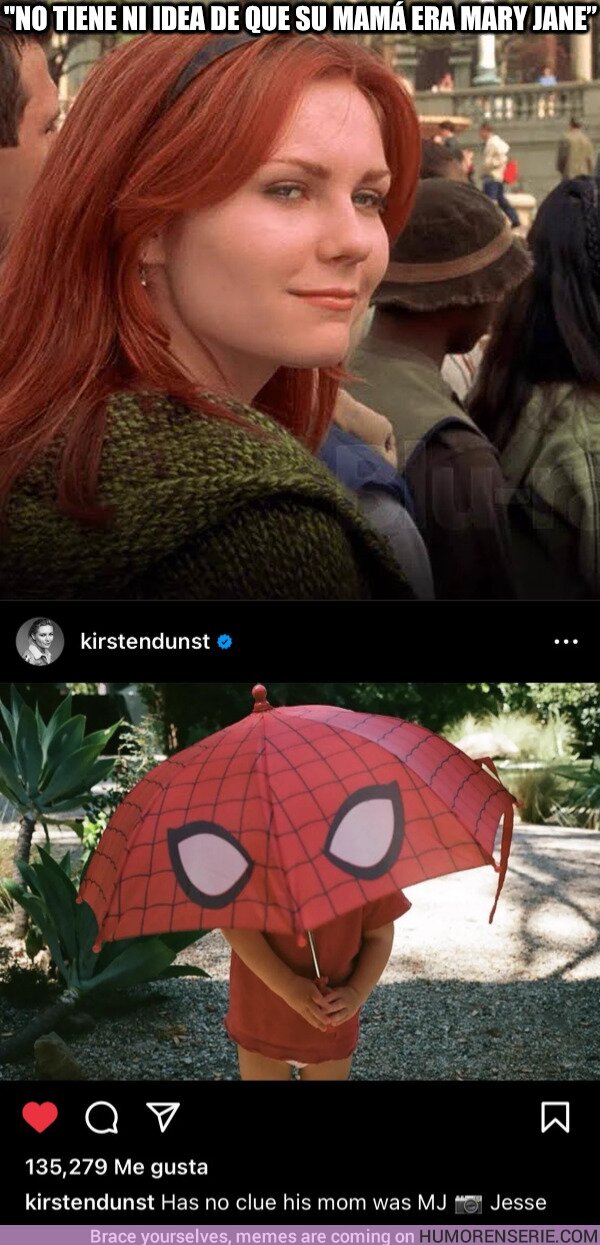 130554 - Kirsten Dunst comparte esta fotografía de su hijo con un paraguas de Spider-Man con el siguiente mensaje