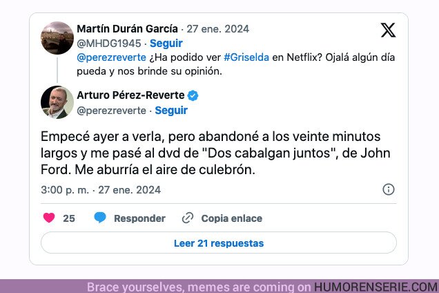 158314 - NOTICIA: Rajadón de Arturo Pérez-Reverte contra Griselda, la nueva serie de Netflix