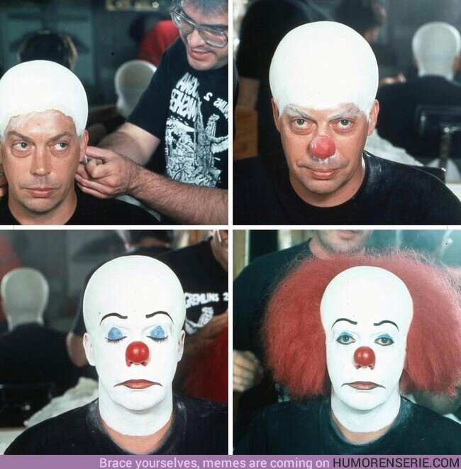 163433 - Tim Curry maquillándose para su papel en IT, la miniserie de Stephen King's de los 90', por @Frikimaestro