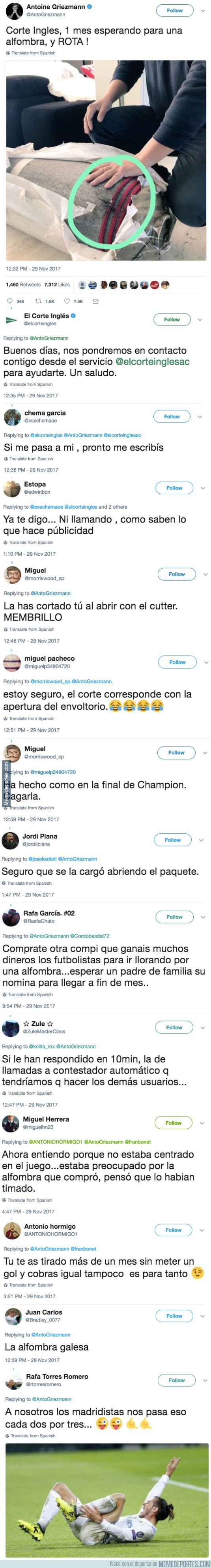 1009672 - Griezmann compra una alfombra online y le llega rota. Los comentarios a su tweet son lo mejor