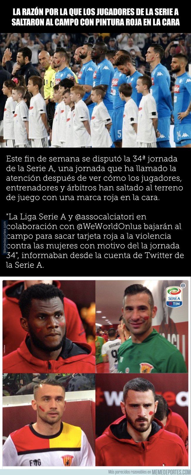 1031468 - La razÃ³n por la que los jugadores de la Serie A saltaron al campo con pintura roja en la cara