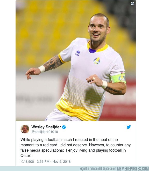 1055968 - Wesley Sneijder es expulsado jugando en Qatar y su reacción sorprende a todo el mundo