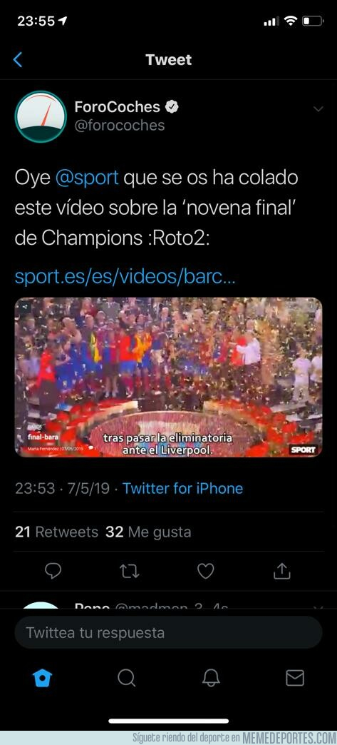 1074142 - El diario SPORT dejó programado un vídeo felicitando al Barça por clasificarse a la final. Se olvidó de borrarlo y se publicó