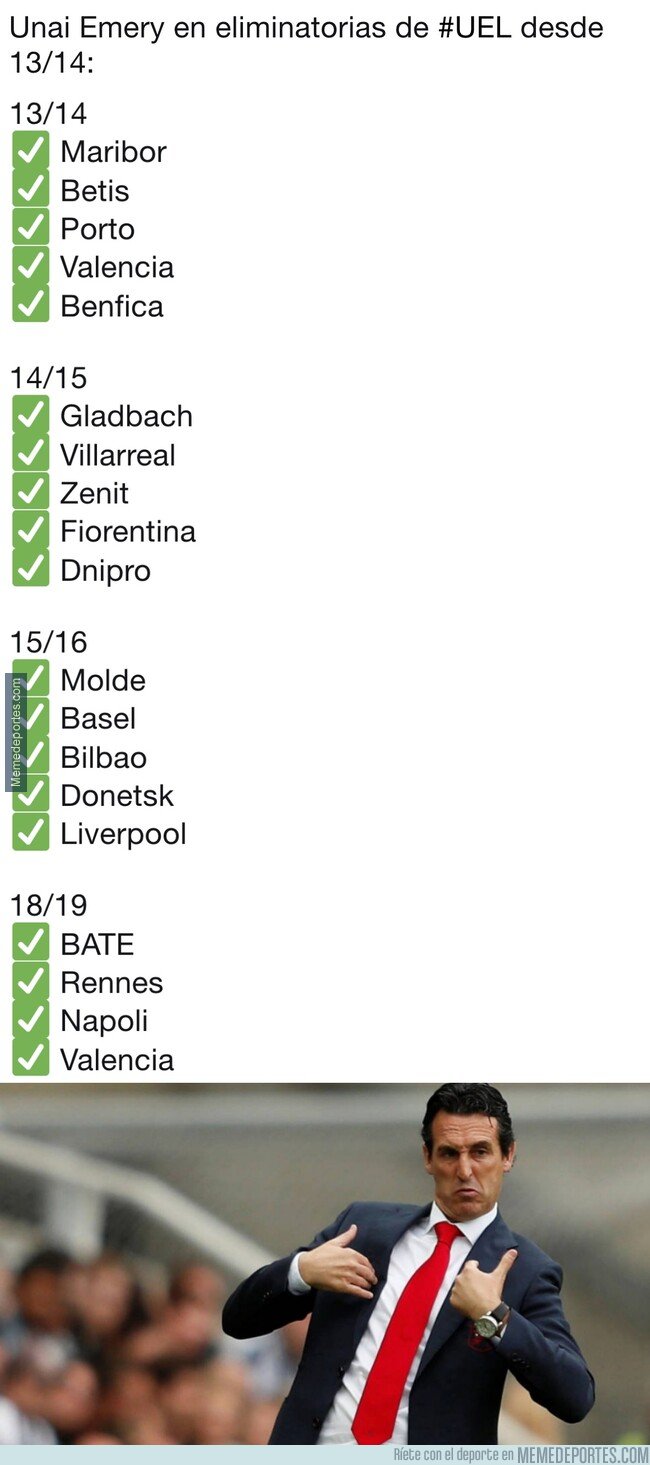 1074577 - Unai Emery en eliminatorias de Europa League desde 13/14