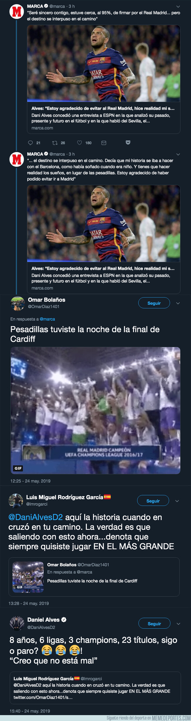1075960 - Dani Alves le pega un ZASCA monumental a un madridista que le recuerda las Champions del Madrid por no firmar por su equipo