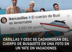Enlace a Casillas y Cesc se cachondean del cuerpo de Busquets en una foto en un yate en vacaciones