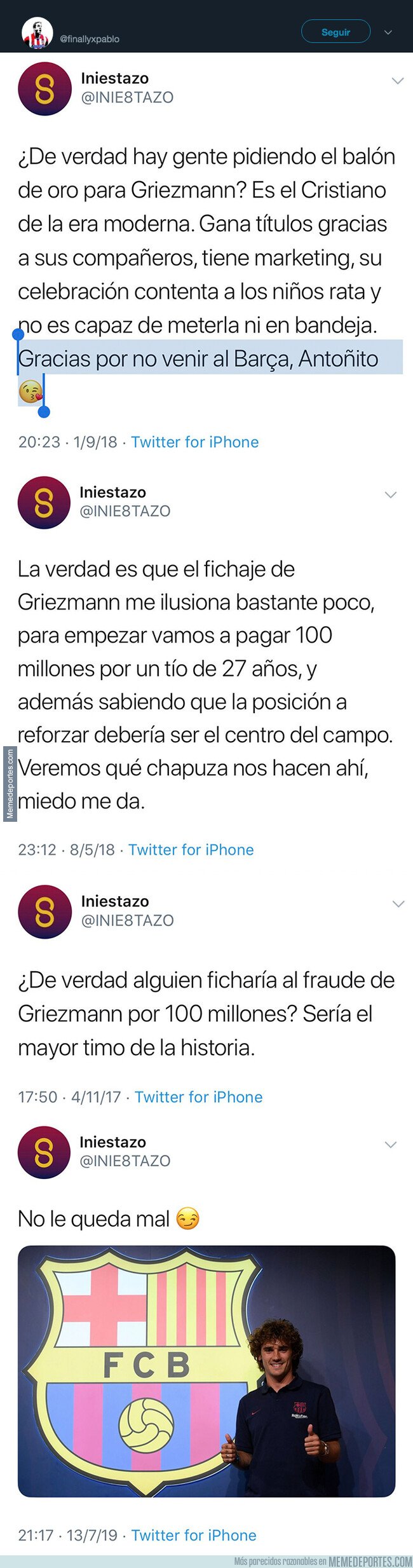 1081125 - El brutal ZASCA a este famoso tuitero con el fichaje de Griezmann por el Barça