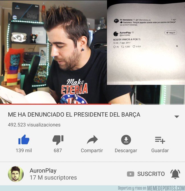 1084991 - El presidente del Barça, Josep María Bartomeu, ha denunciado a @auronplay por llamarle 'Nobita'