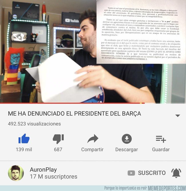 1084991 - El presidente del Barça, Josep María Bartomeu, ha denunciado a @auronplay por llamarle 'Nobita'