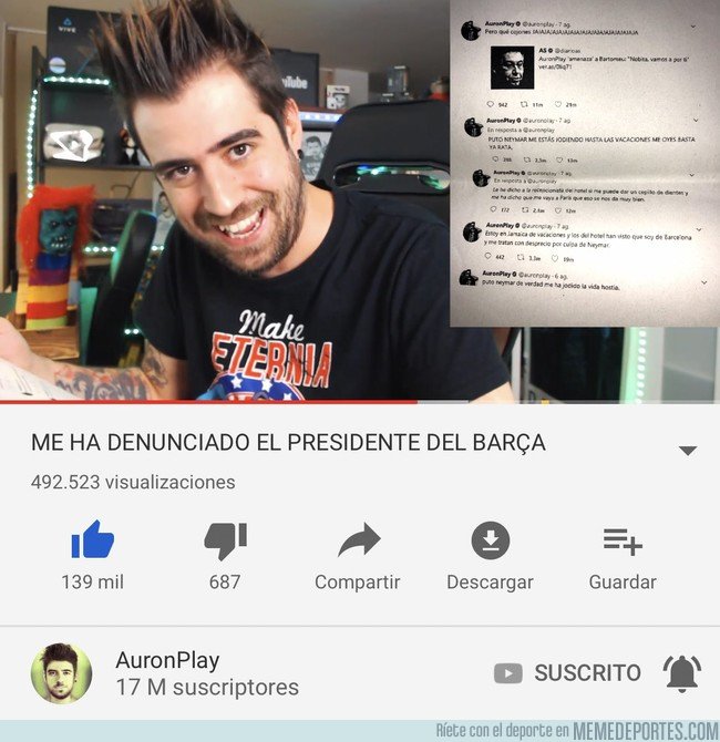 1084991 - El presidente del Barça, Josep María Bartomeu, ha denunciado a @auronplay por llamarle 'Nobita'