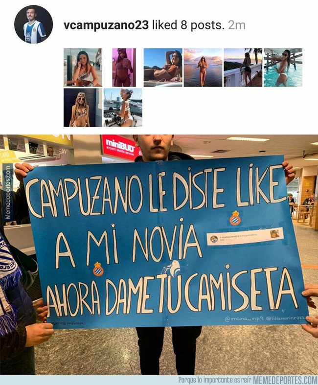 1092158 - El novio de una chica pilla a Víctor Campuzano del Espanyol dándole likes a su novia en Instagram y le recibe así en el aeropuerto