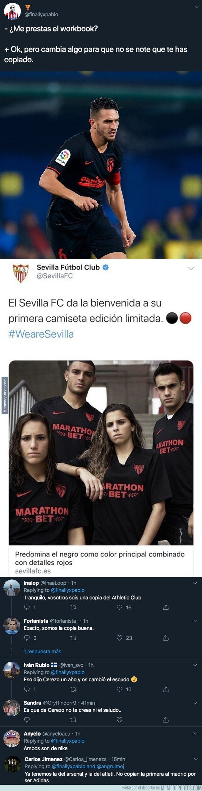 1093123 - Cachondeo en Twitter por como el Sevilla le ha plagiado descaradamente la equipación al Atleti