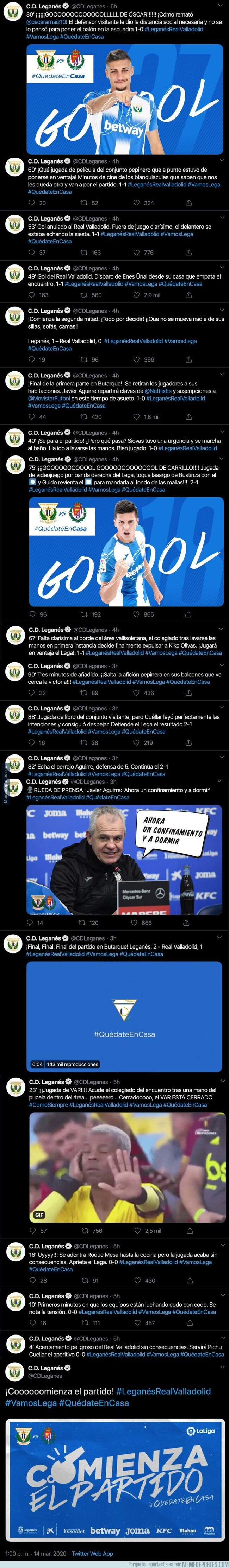 1100862 - El Leganés se la saca en Twitter y retransmite su partido ficticio que ha sido suspendido por la crisis del coronavirus