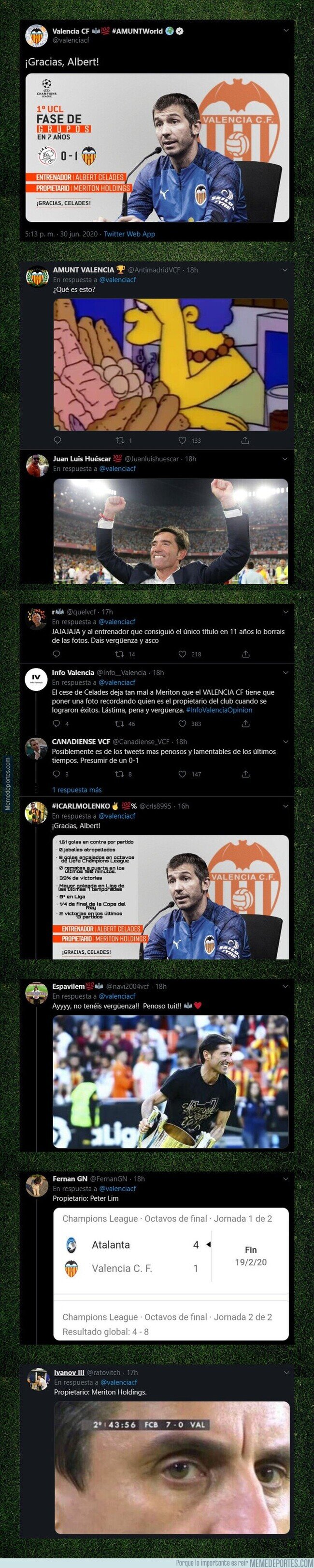 1108199 - Todos los aficionados del Valencia están rajando de su club por publicar el mensaje más vergonzoso de toda su historia dedicado a Celades