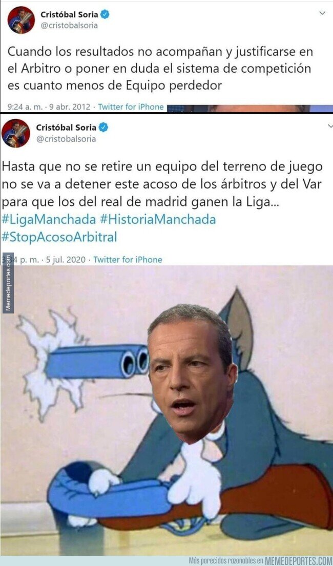 1109156 - Los tuits contradictorios de Cristóbal Soria que demuestra que no sabe perder
