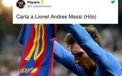 Enlace a La carta de despedida de un fan a Leo Messi que lo está petando en Twitter y que te hará llorar si eres culé, por @3_piquembauer