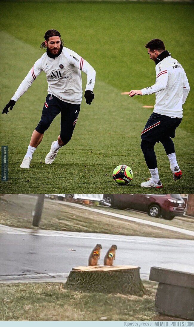 1149097 - Sin duda, una de las imágenes del año. Messi y Ramos entrenando juntos por primera vez