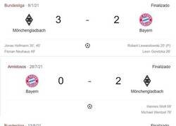 Enlace a 5 de los últimos 6 enfrentamientos contra el Bayern. Borussia Padrengladbach.