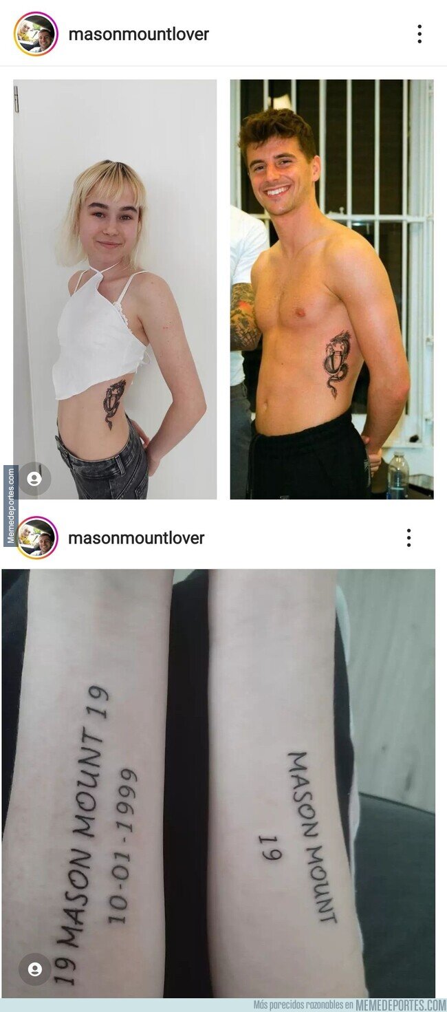 1164367 - Esta fanática de Mason Mount le copia todos los tatuajes que se hace el jugador. Hay que rayar un límite, reina.