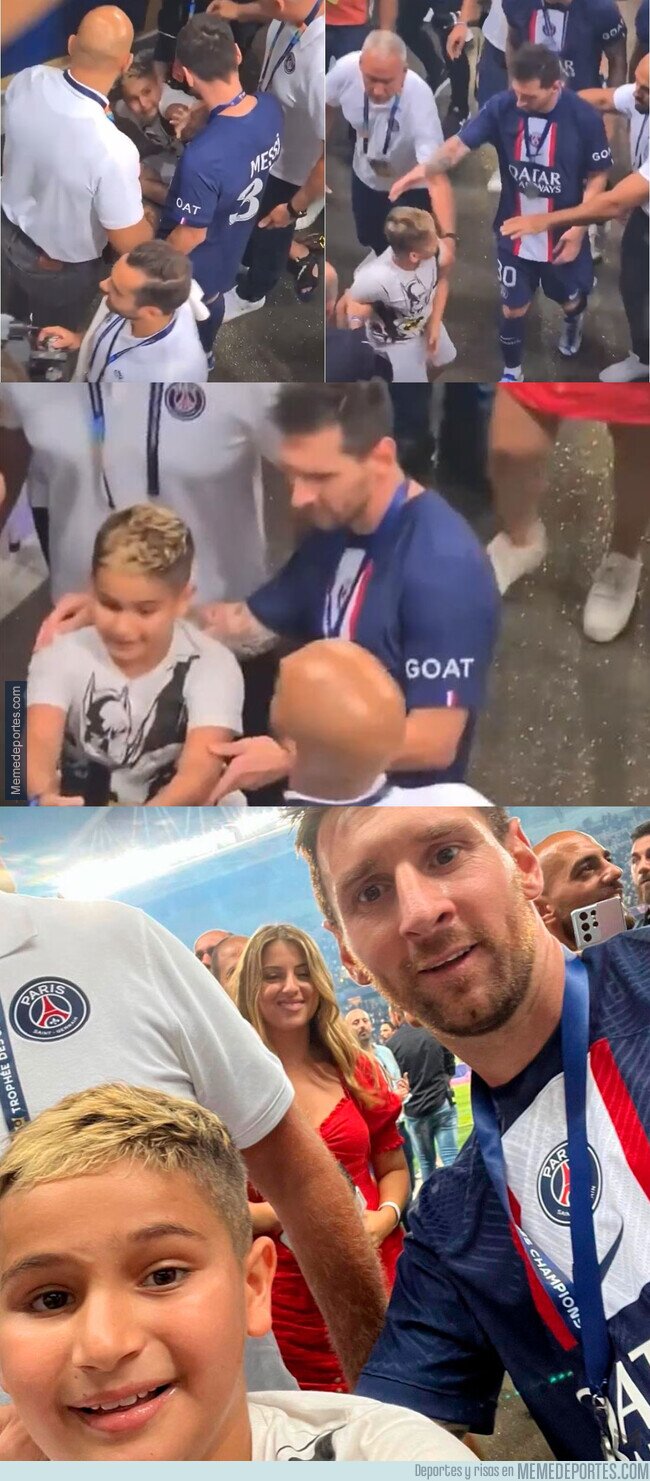 1167009 - El gesto de Messi con un niño que saltó al campo para hacerse este selfie
